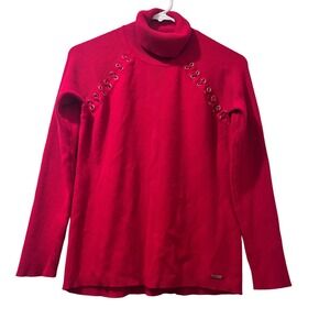 Calvin Klain Womens Long Sleeve Turtle Neck Red‎ Sweater Top Blouse Size M